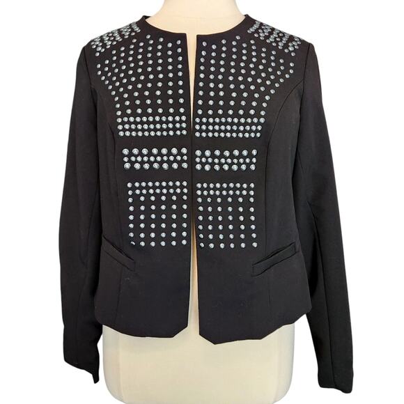 SALE Talbots Open Front Metal Embellished Studded Cropped Jacket Black SZ 1 - Picture 5 of 9